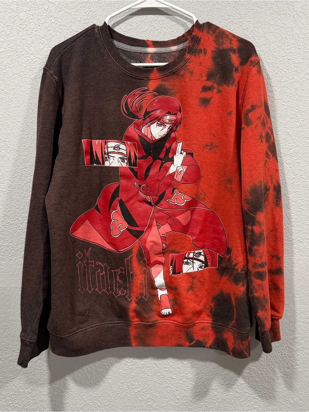 Tie-Dye Red and Brown Anime Crewneck Sweater